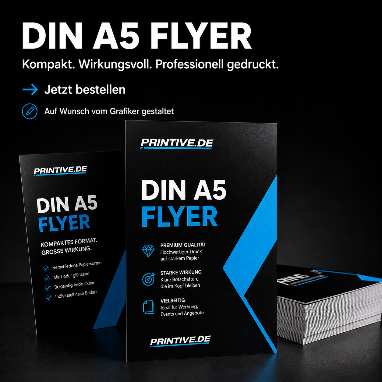 DIN-A5-Flyer beidseitig – 130 oder 300 g/m² Bilderdruckpapier glanz