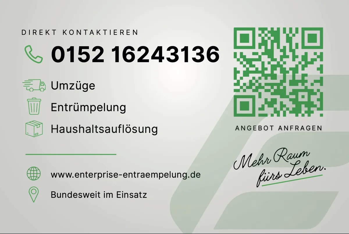 Visitenkarte Enterprise Entrümpelung, Rückseite mit QR-Code