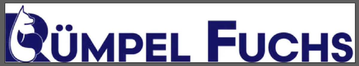 Altes Logo Rümpelfuchs: blauer Schriftzug mit Fuchs-Silhouette